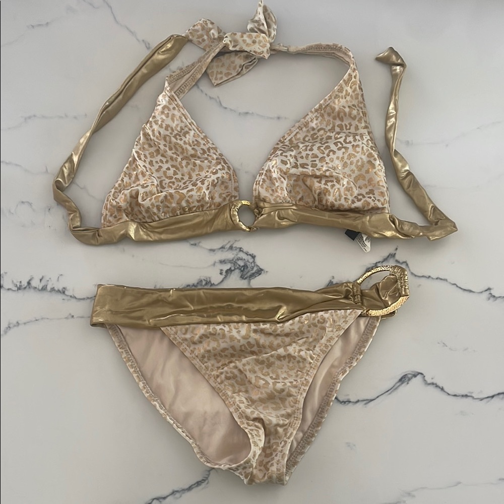 Guess Gold and Cream Leopard Bikini